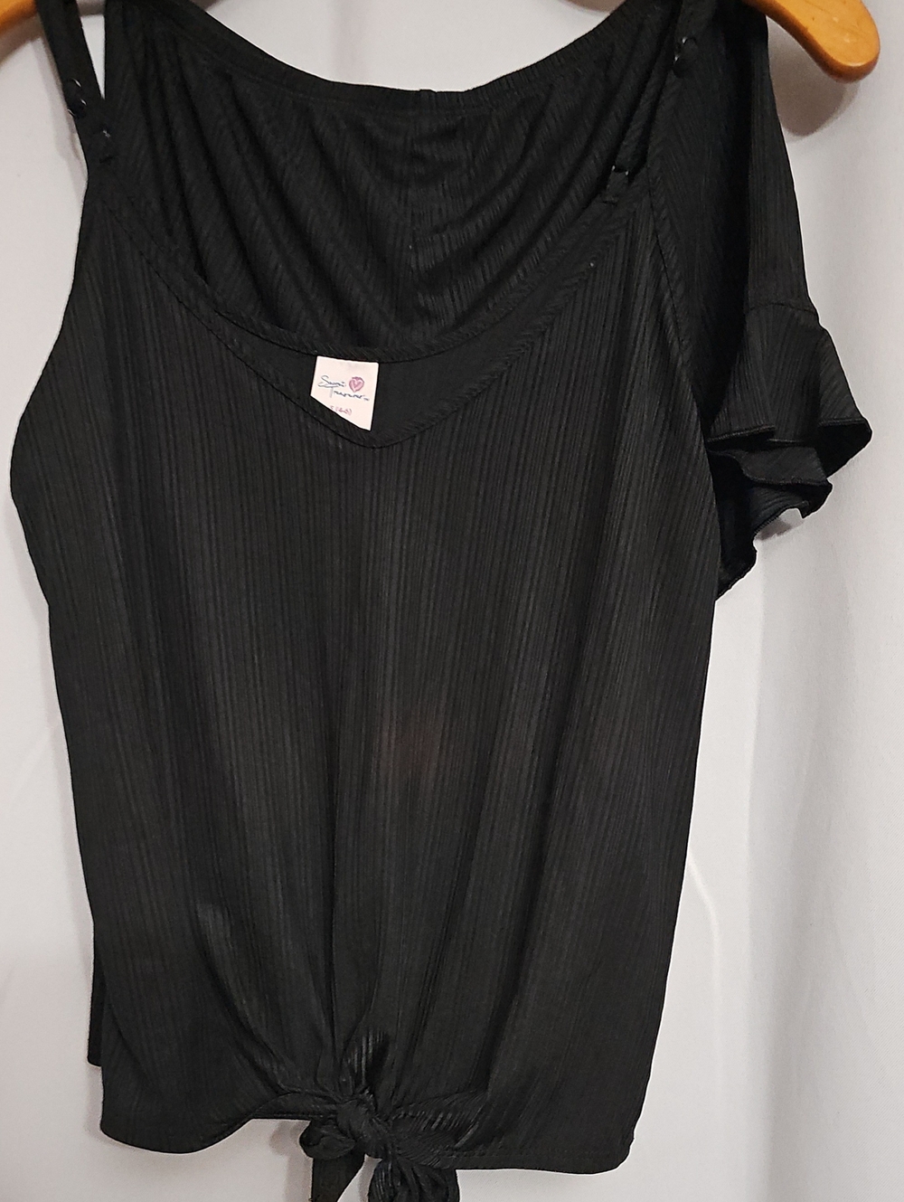 Secret Treasures Knotted Cami Set Scoop Neck front tie Small 4-6 Black Soot New - Picture 4 of 14